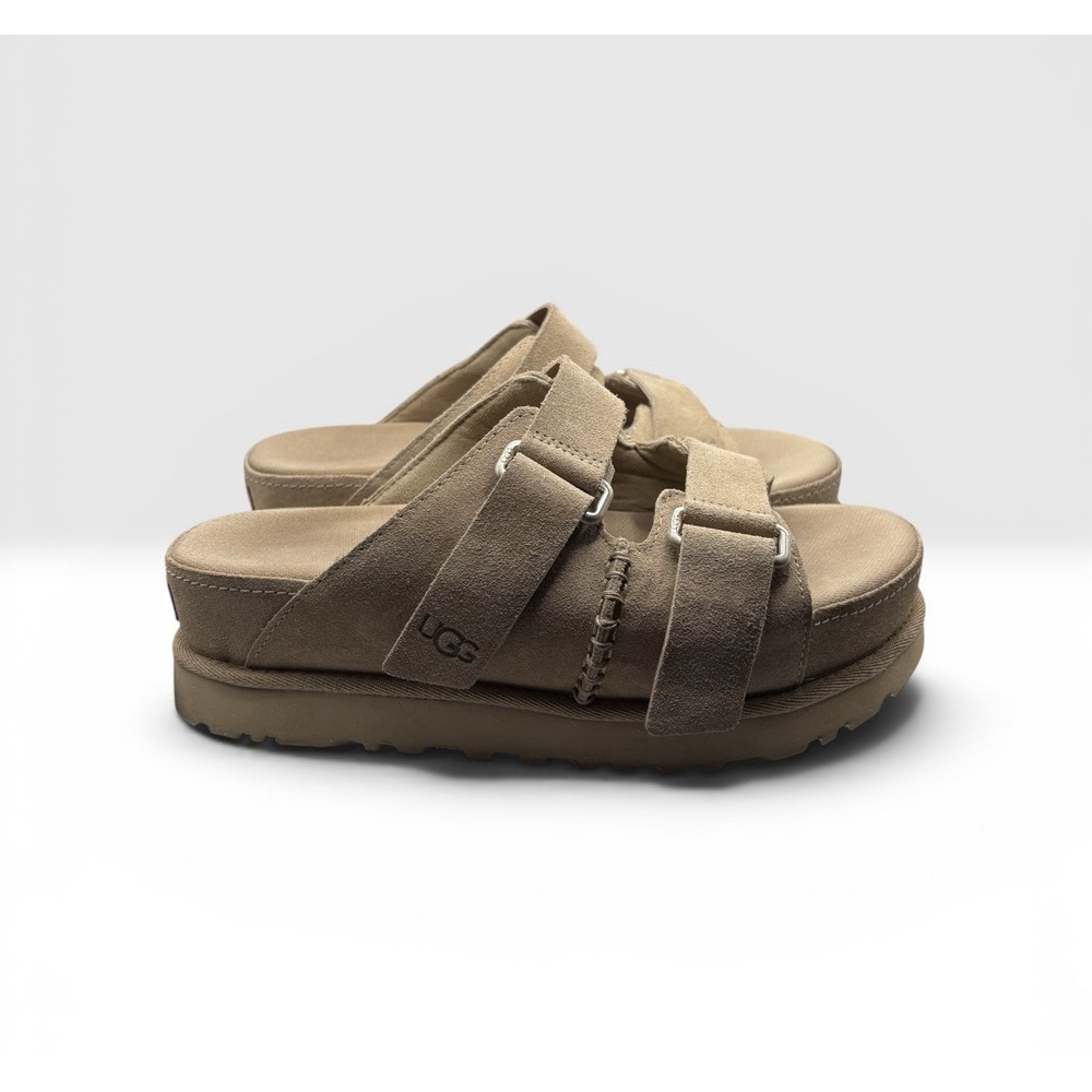 Ugg Women's Goldenstar Hi Slide Sandals Sz 8 Sand Suede Duel Adj Strap -1965 - Picture 3 of 7